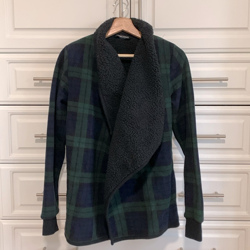Abercrombie & Fitch plaid Sherpa open sweater
